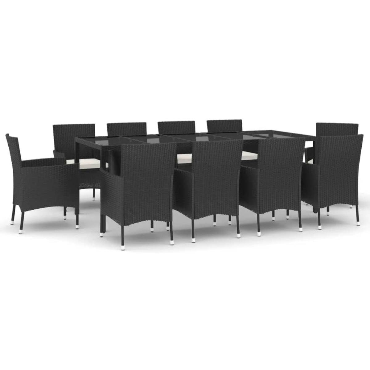 Set de comedor jardín 11 pzas con cojines ratán sintético negro