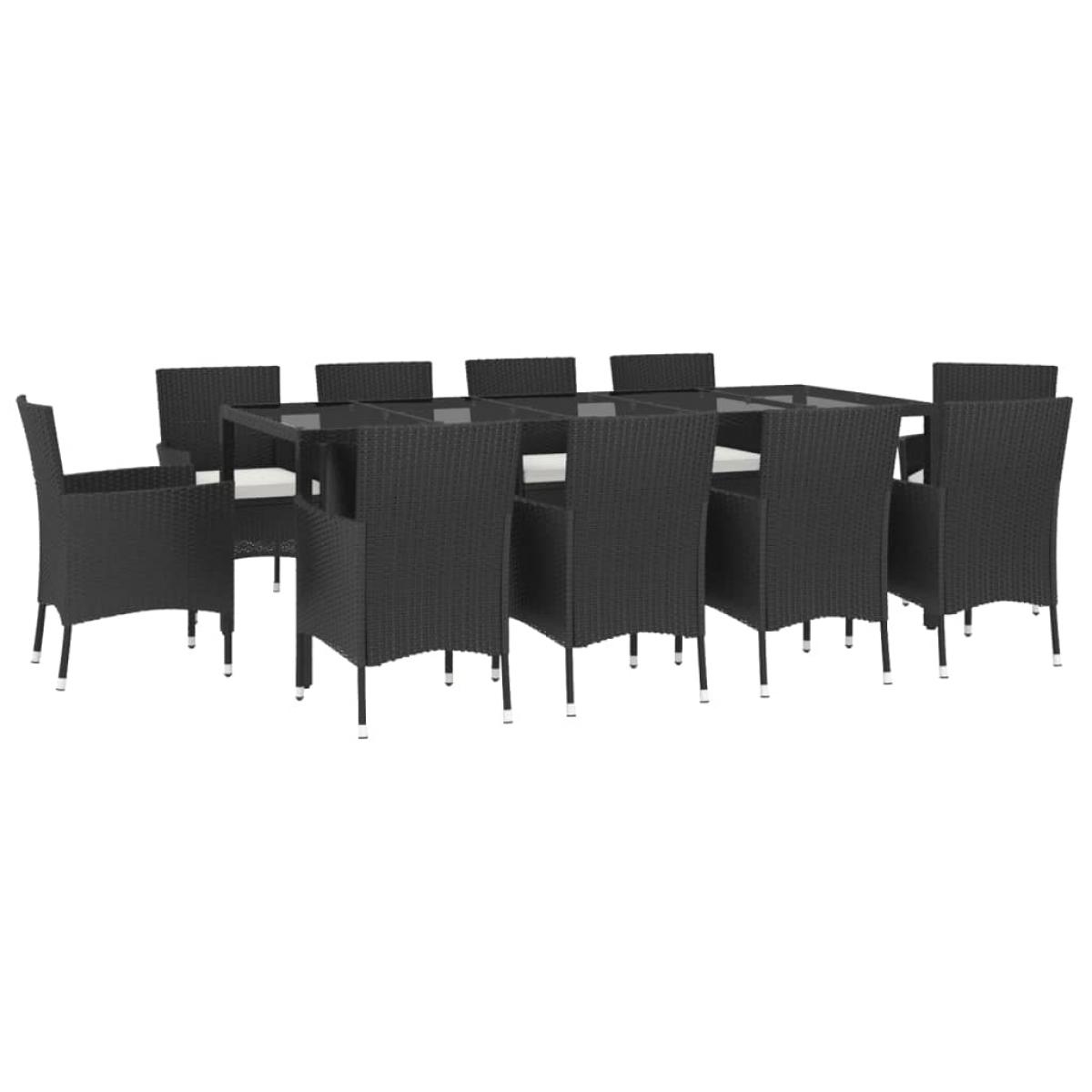 Set de comedor jardín 11 pzas con cojines ratán sintético negro