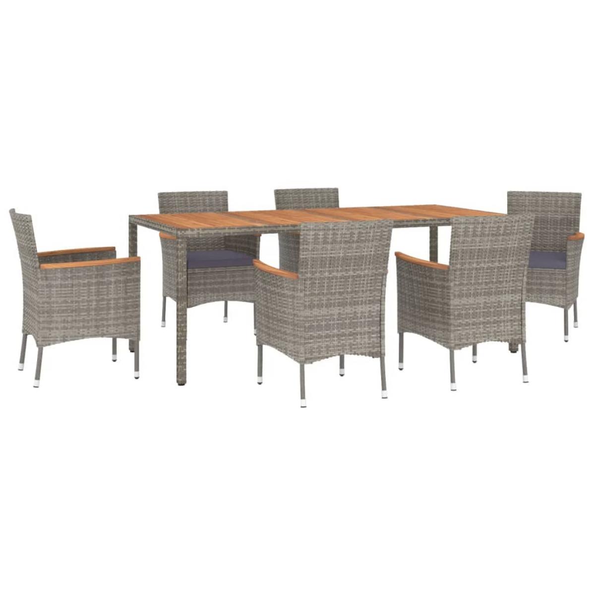 Set comedor jardín 7 pzas y cojines ratán sintético gris