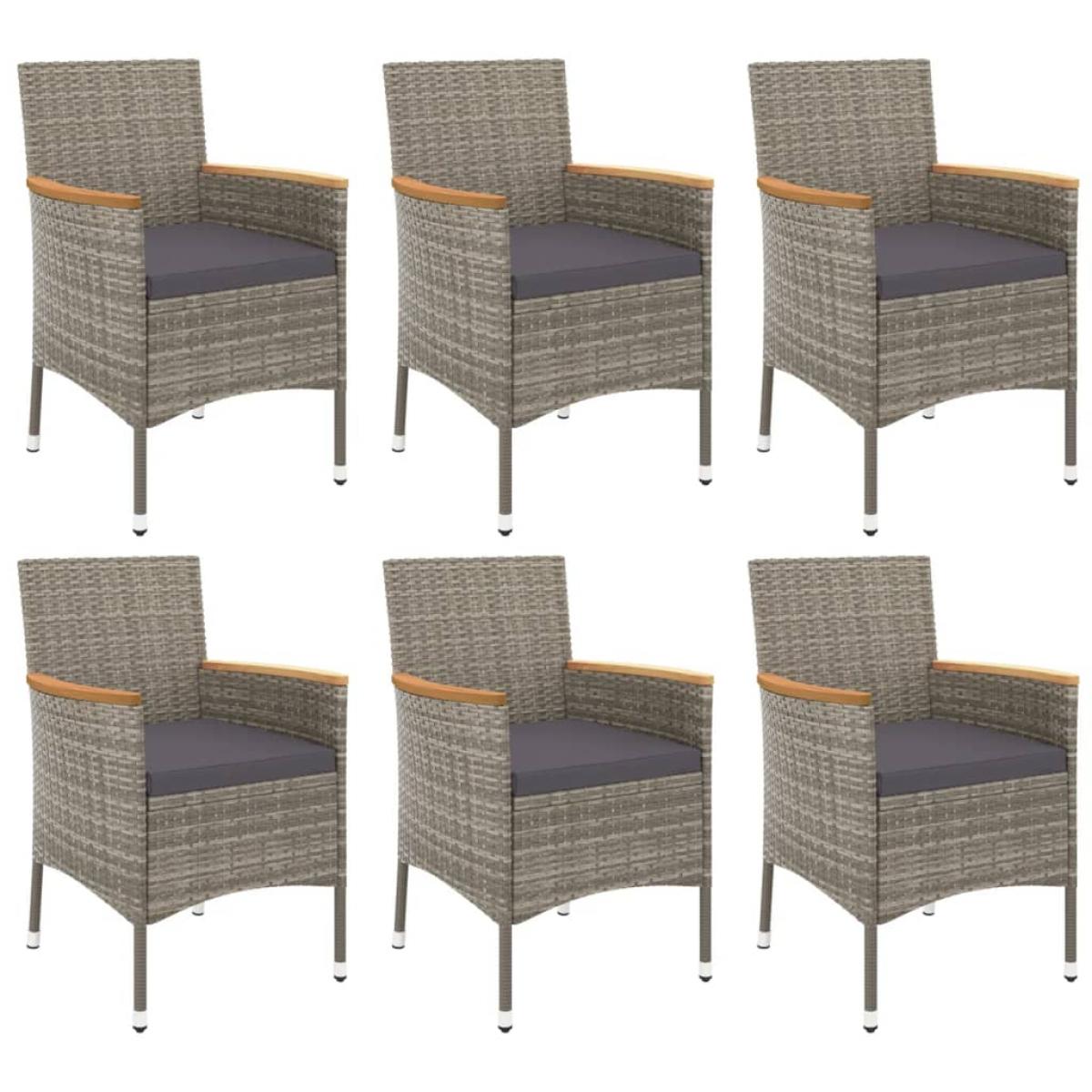 Set comedor jardín 7 pzas y cojines ratán sintético gris