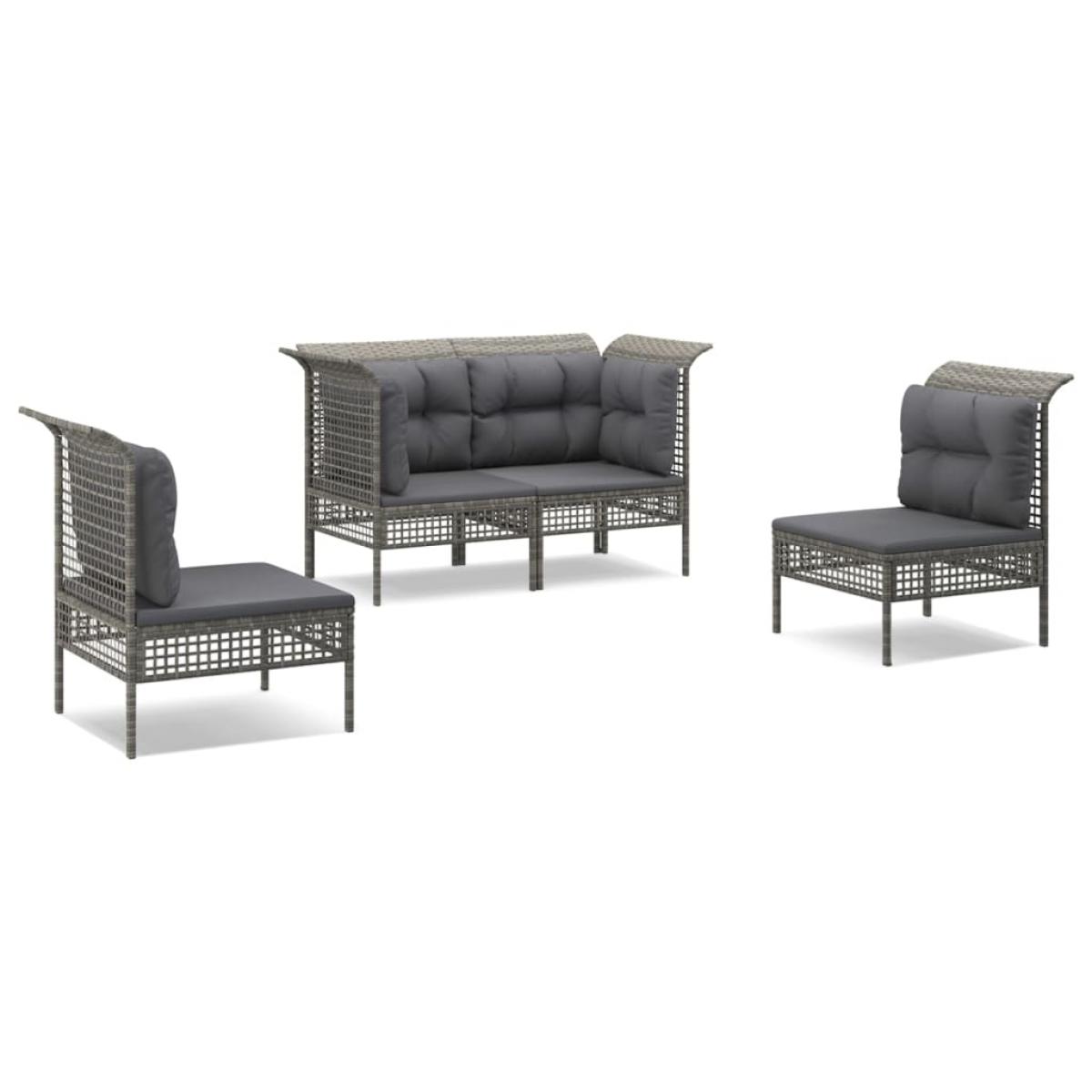 Set de muebles de jardín 4 pzas y cojines ratán sintético gris