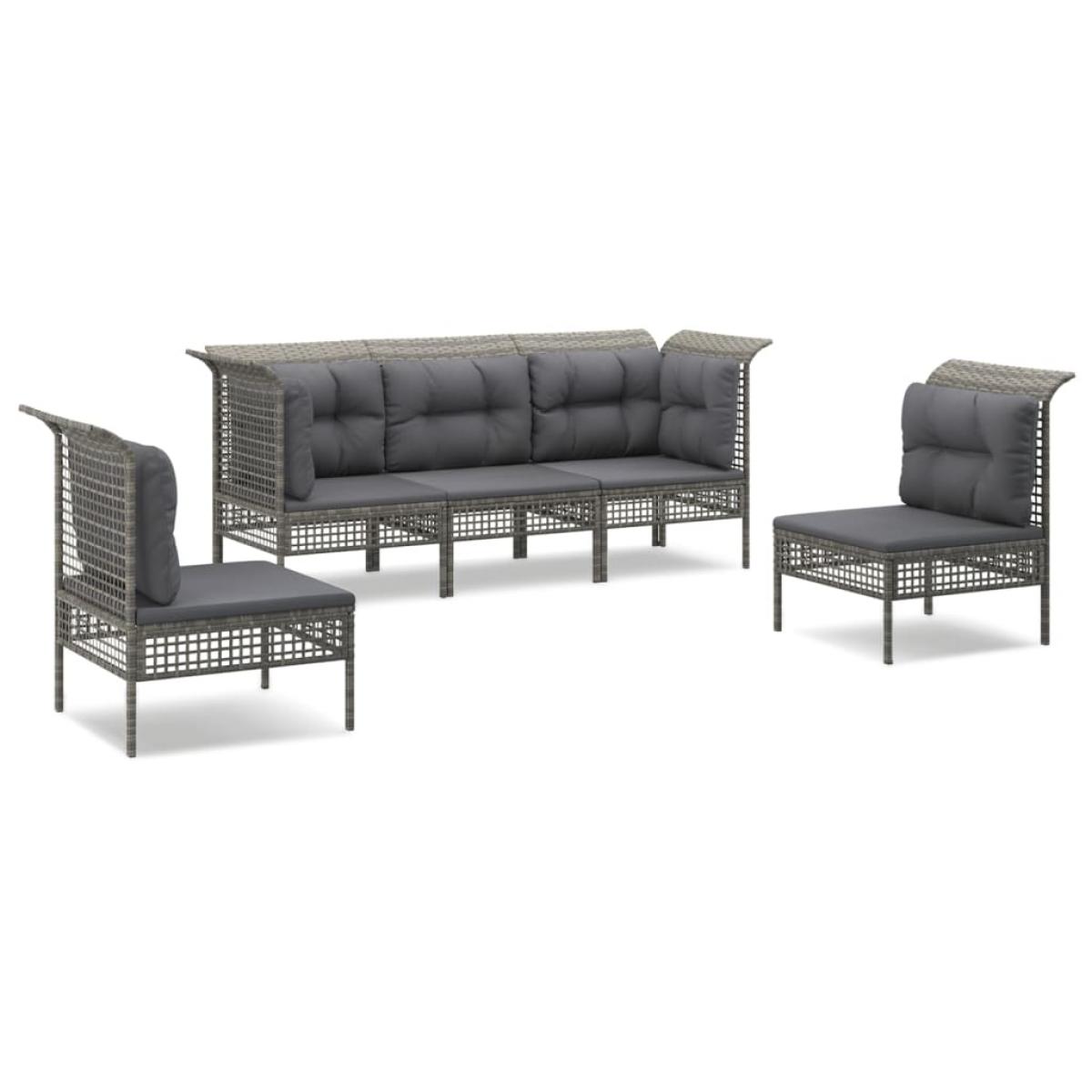 Set de muebles de jardín 5 pzas y cojines ratán sintético gris