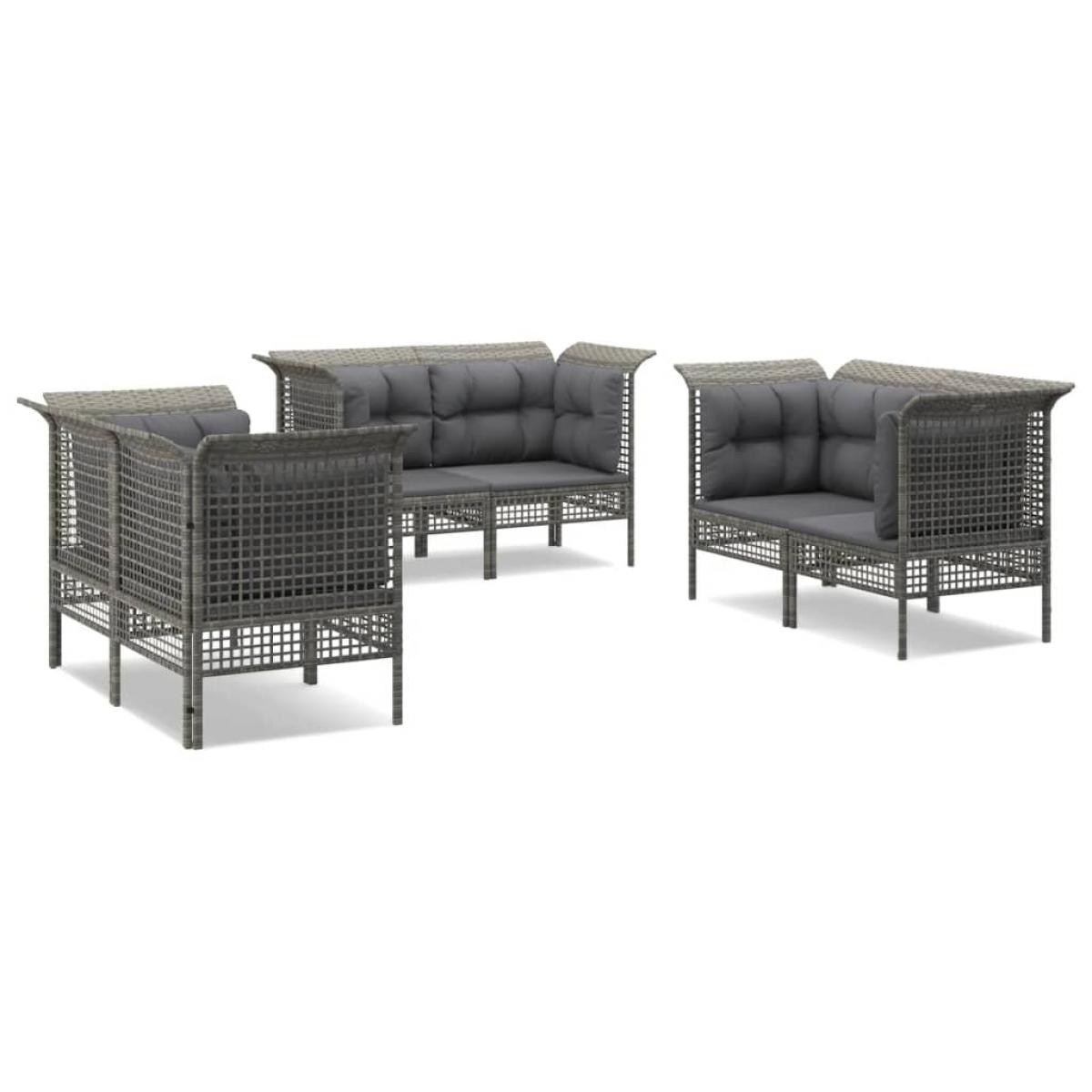 Set de muebles de jardín 6 pzas y cojines ratán sintético gris