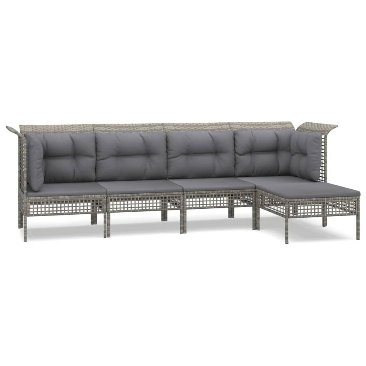 Set de muebles de jardín 5 pzas y cojines ratán sintético gris