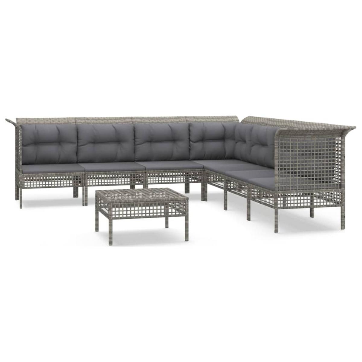 Set de muebles de jardín 8 pzas y cojines ratán sintético gris