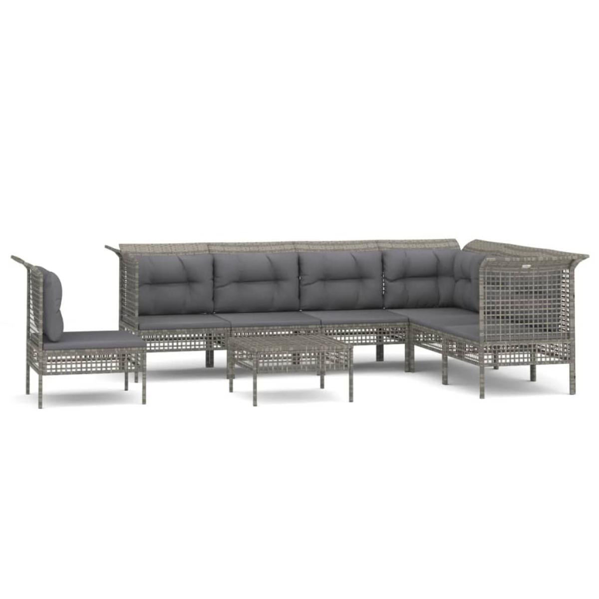 Set de muebles de jardín 8 pzas y cojines ratán sintético gris