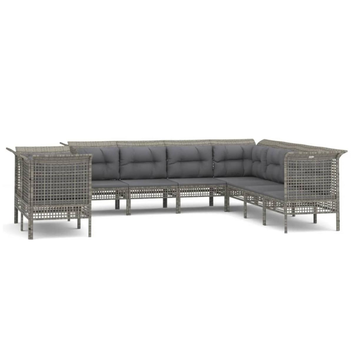 Set de muebles de jardín 9 pzas y cojines ratán sintético gris