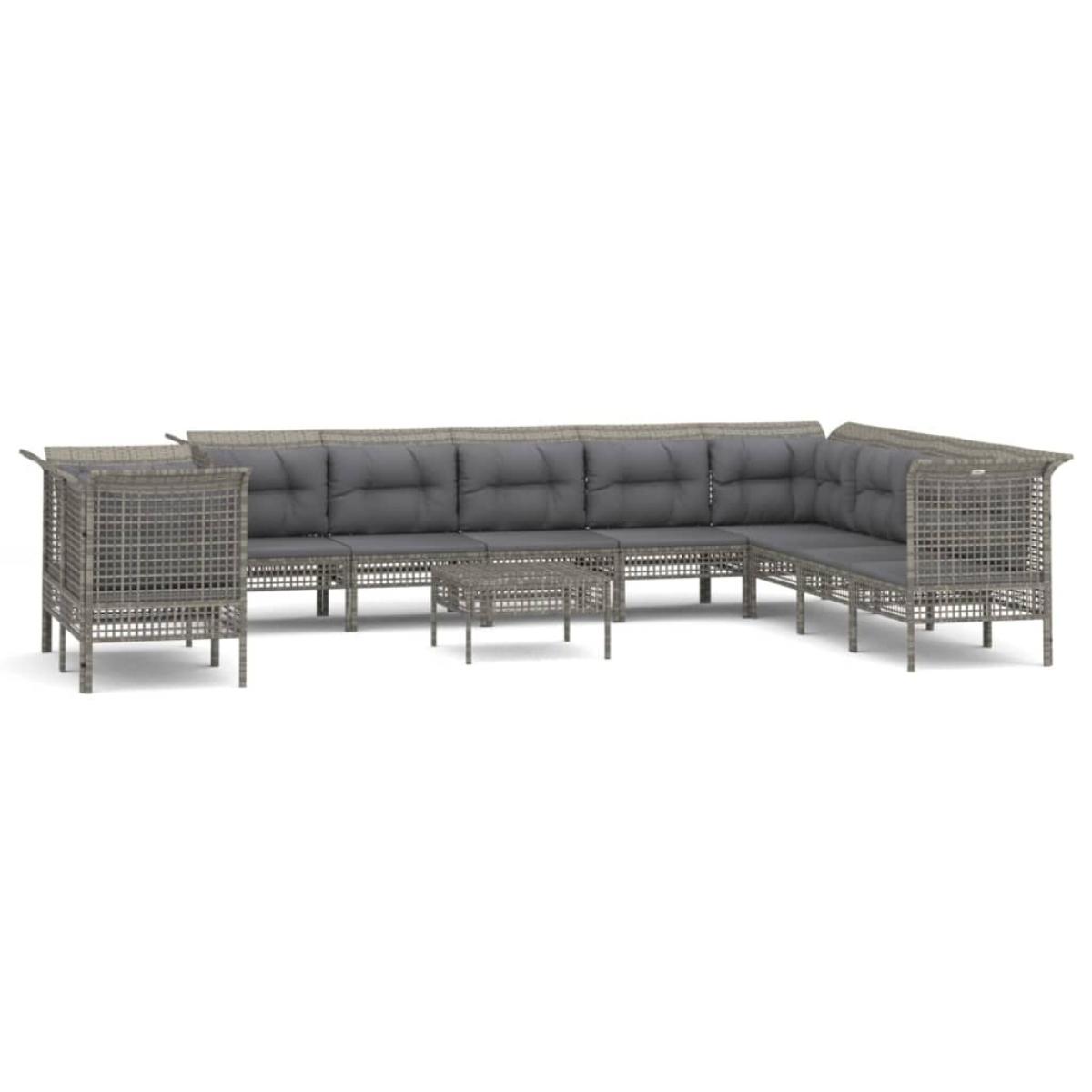 Set de muebles de jardín 11 pzas y cojines ratán sintético gris