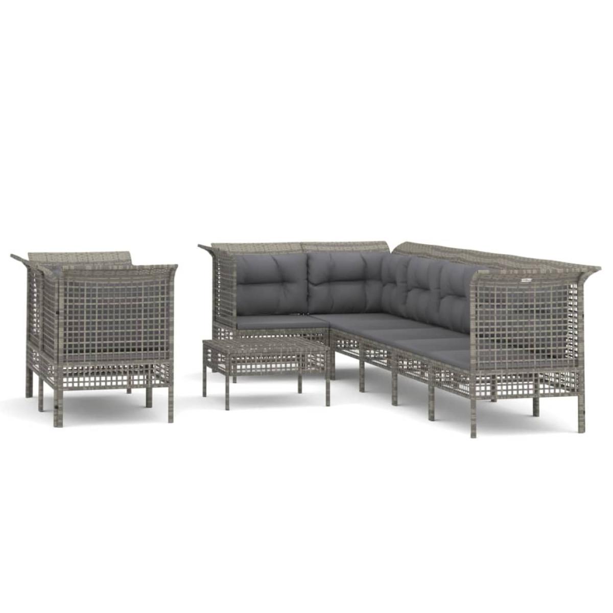 Set de muebles de jardín 9 pzas y cojines ratán sintético gris