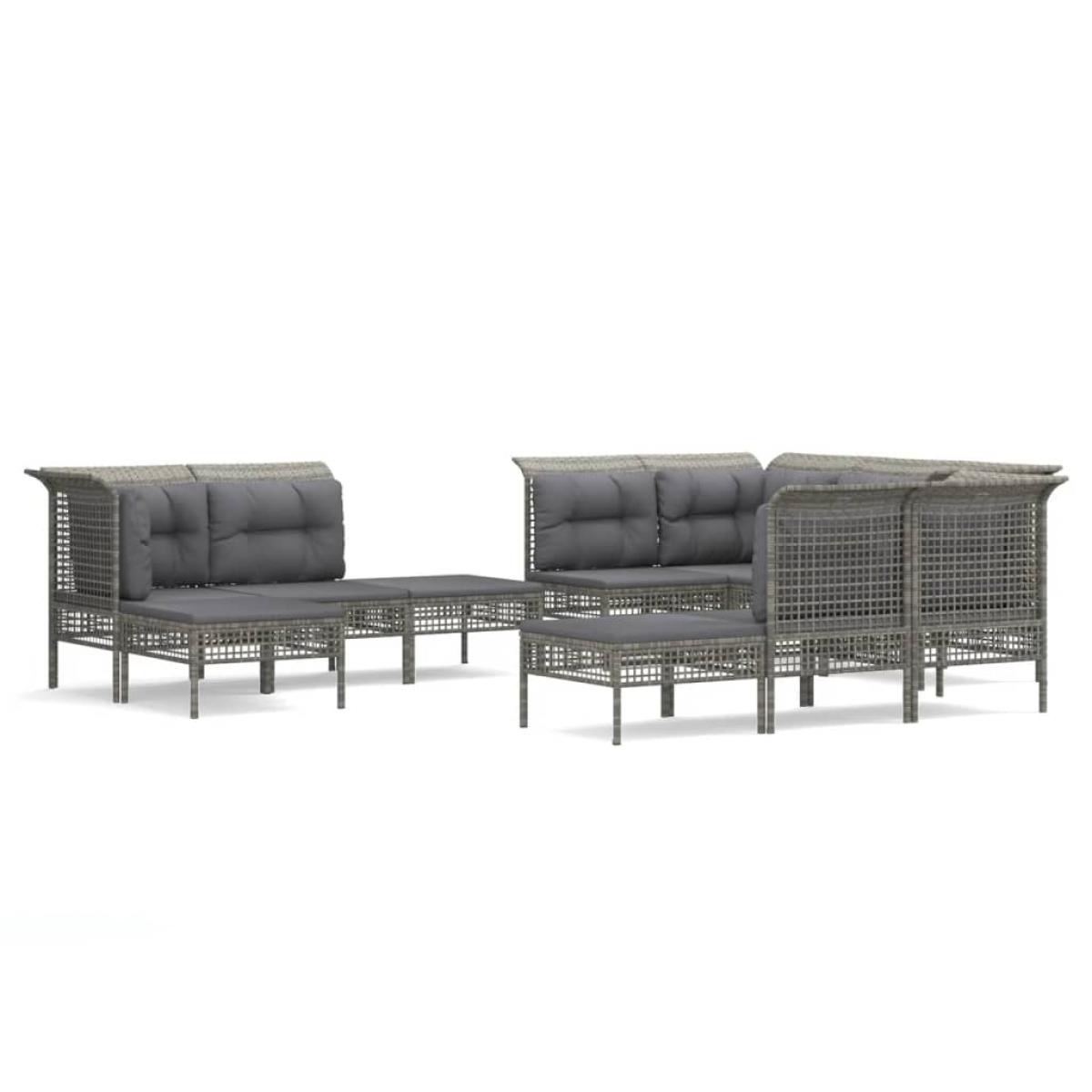 Set de muebles de jardín 11 pzas y cojines ratán sintético gris