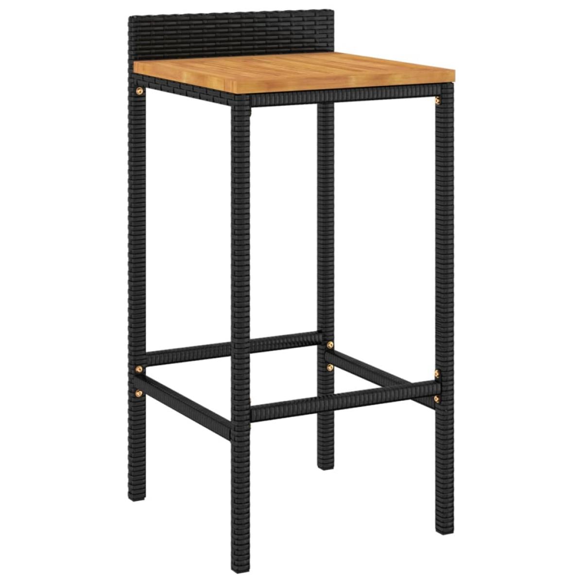 Mesa bar y taburetes jardín 3 pzas madera acacia ratán PE negro