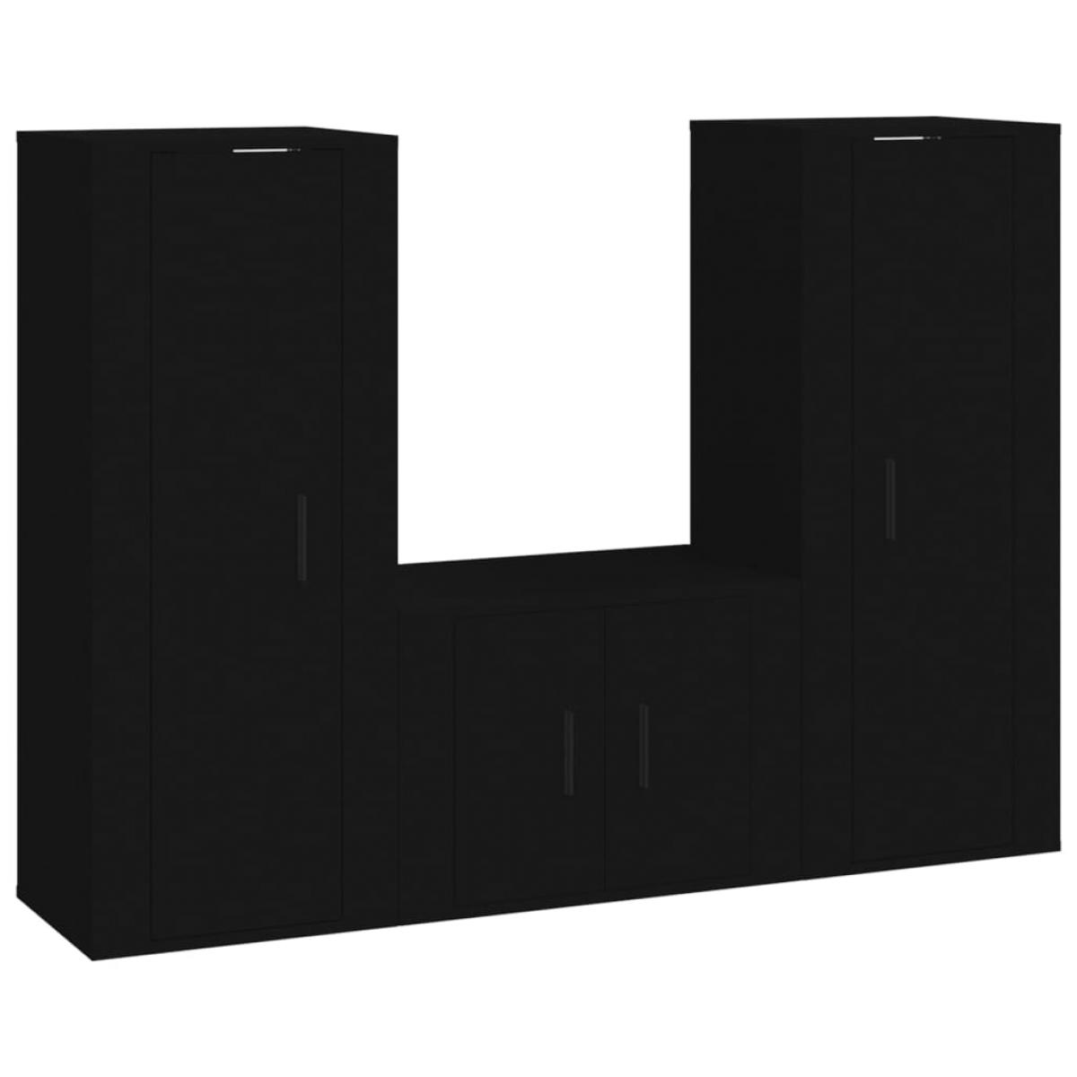 Set de muebles para TV 3 piezas madera contrachapada negro