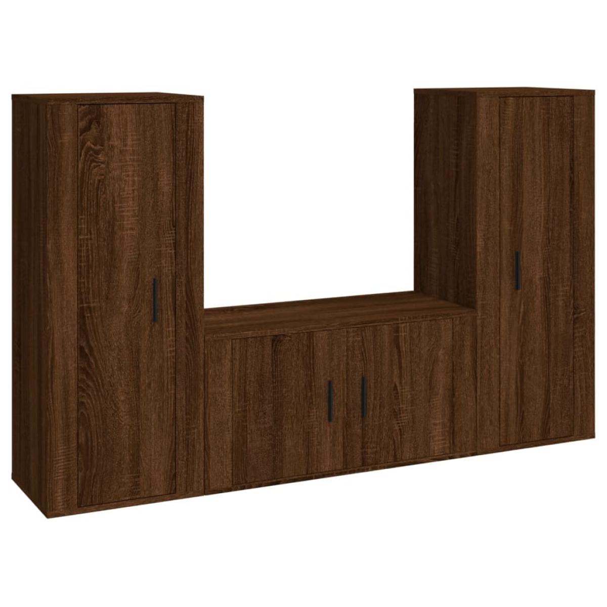 Set de muebles para TV 3 pzas madera contrachapada roble marrón
