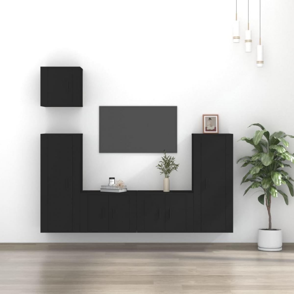 Set de muebles para TV 5 piezas madera contrachapada negro