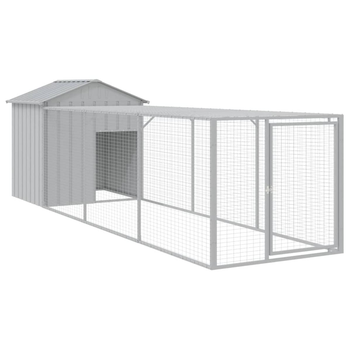 Gallinero con corral acero galvanizado gris claro 117x405x123cm