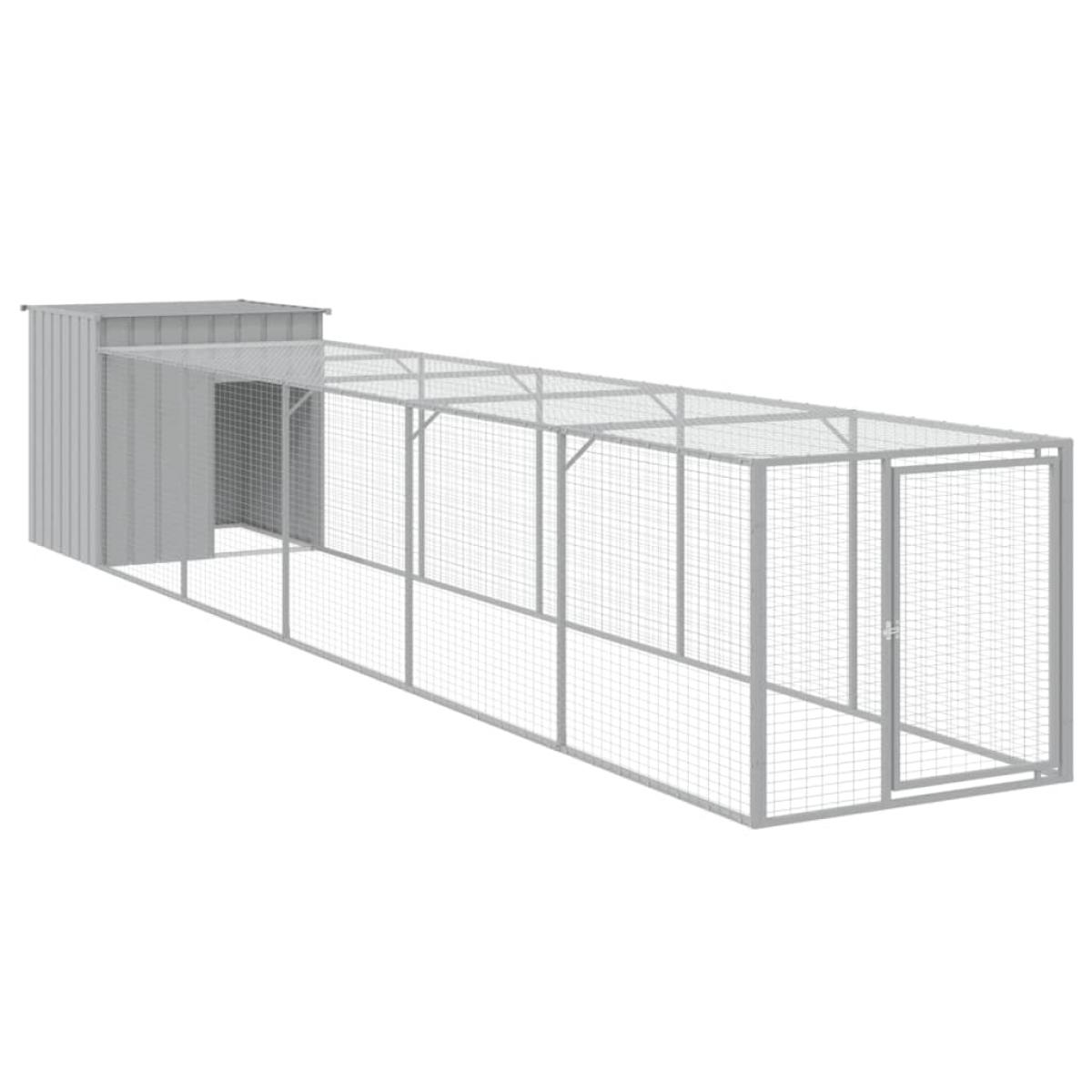 Gallinero con corral acero galvanizado gris claro 110x609x110cm