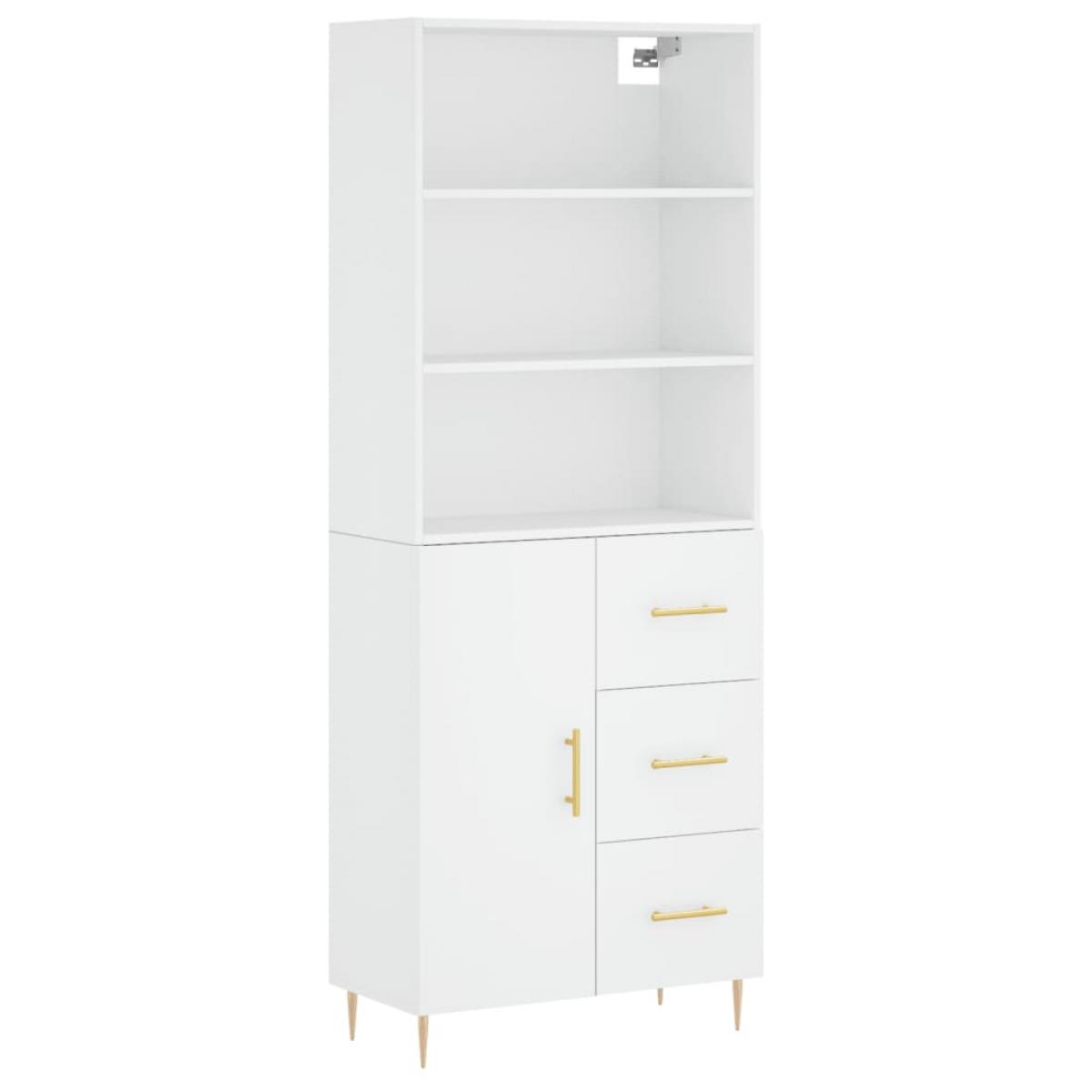 Aparador alto madera contrachapada blanco 69,5x34x180 cm