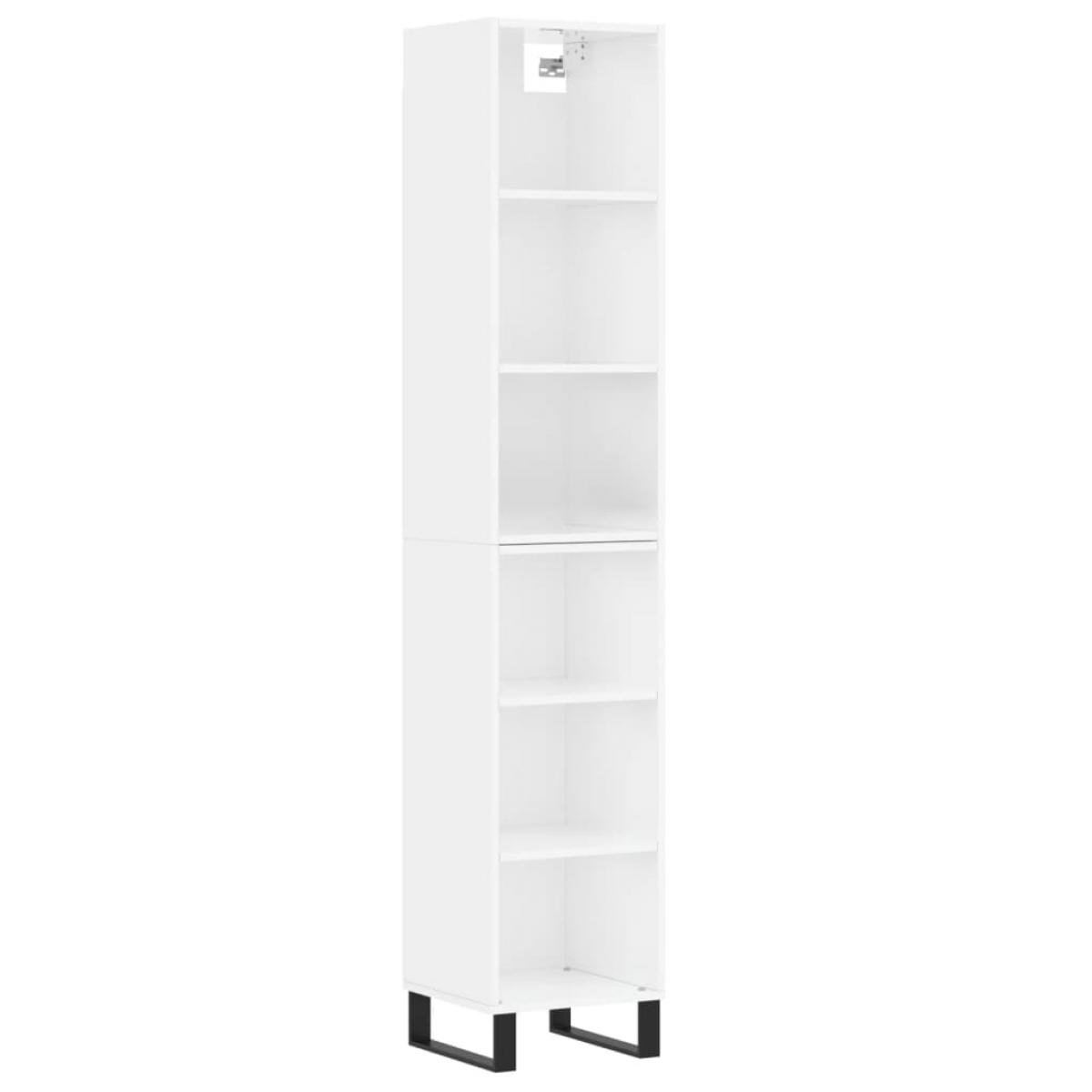 Aparador alto contrachapada blanco brillante 34,5x32,5x180 cm