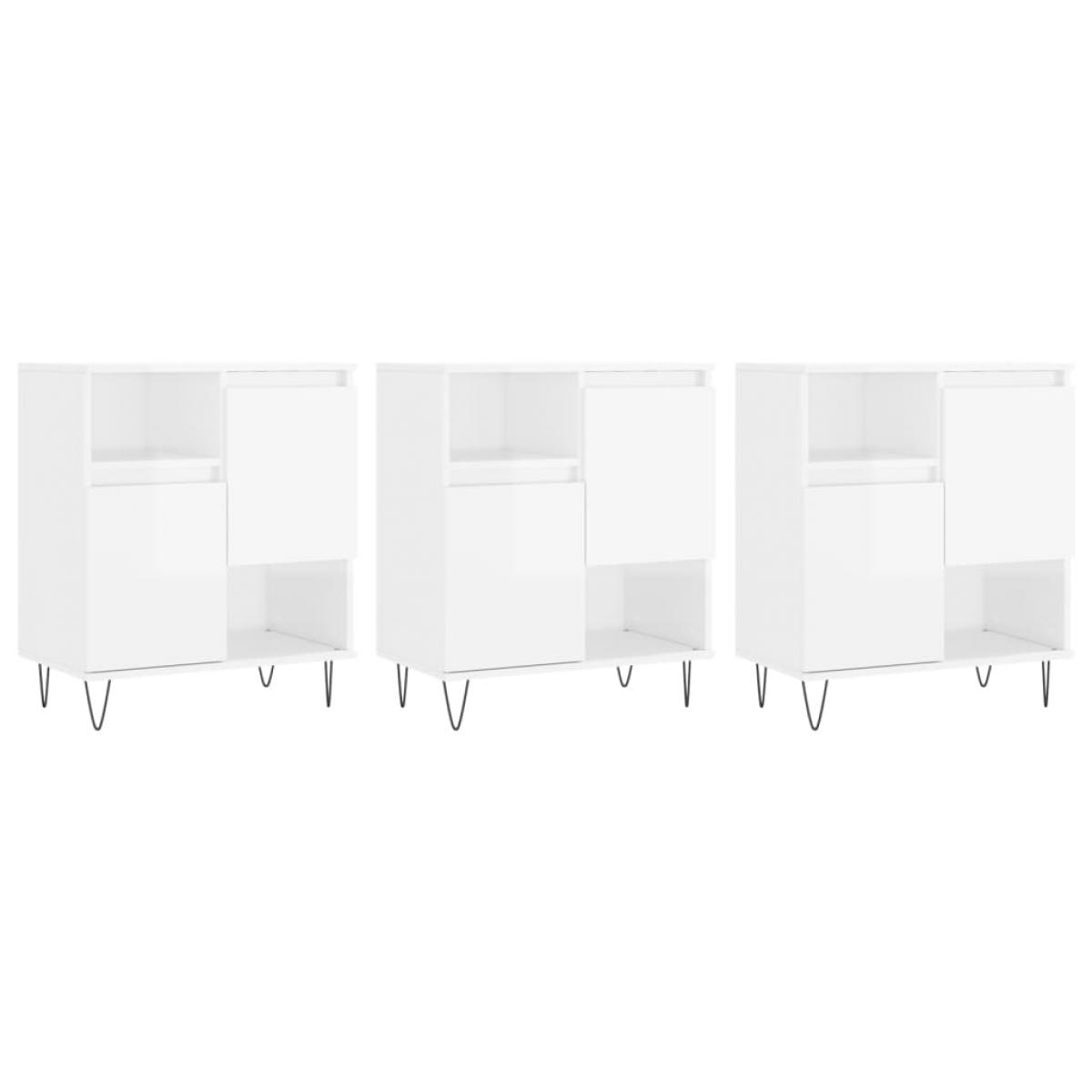 Aparadores 3 uds madera contrachapada blanco brillo