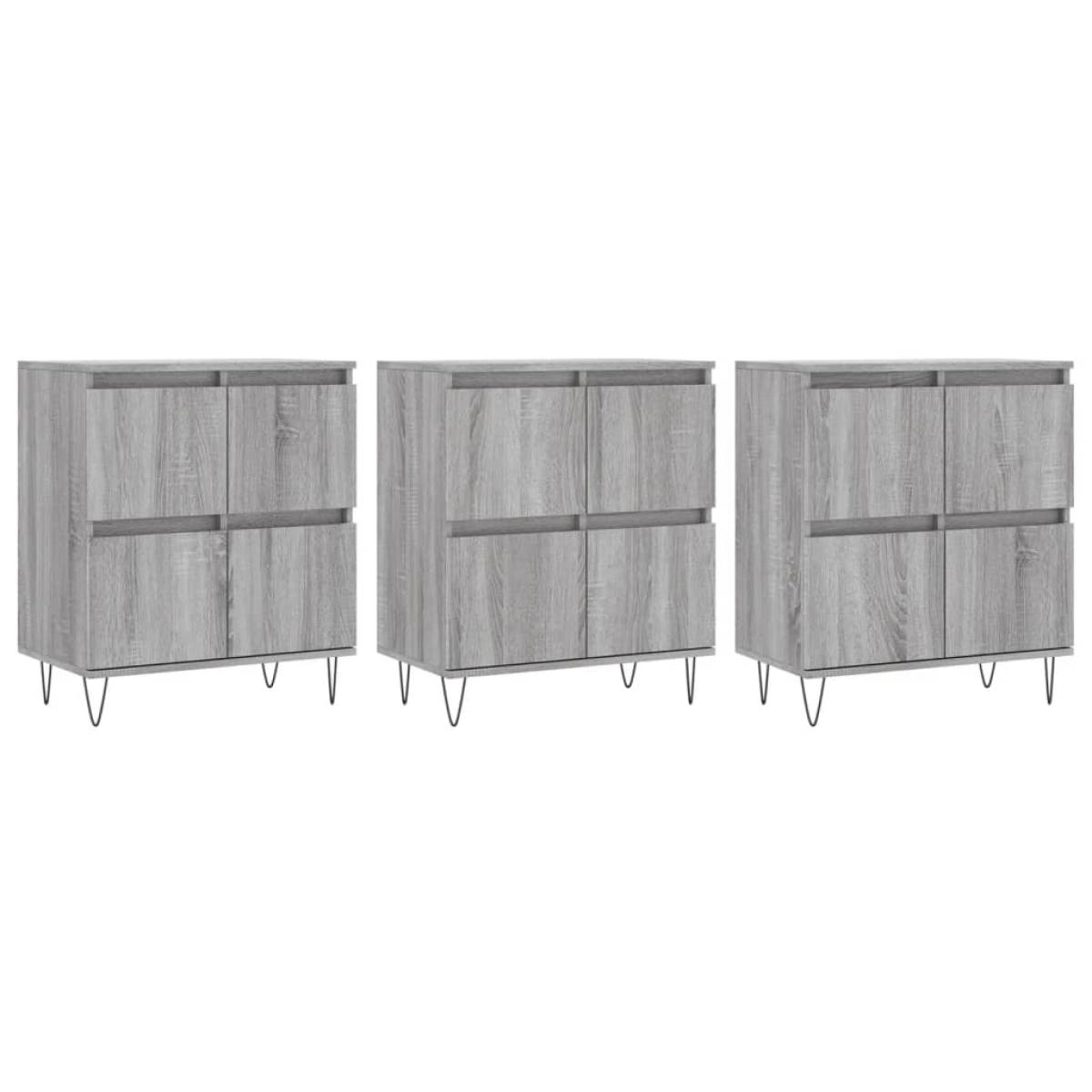 Aparadores 3 uds madera contrachapada gris Sonoma