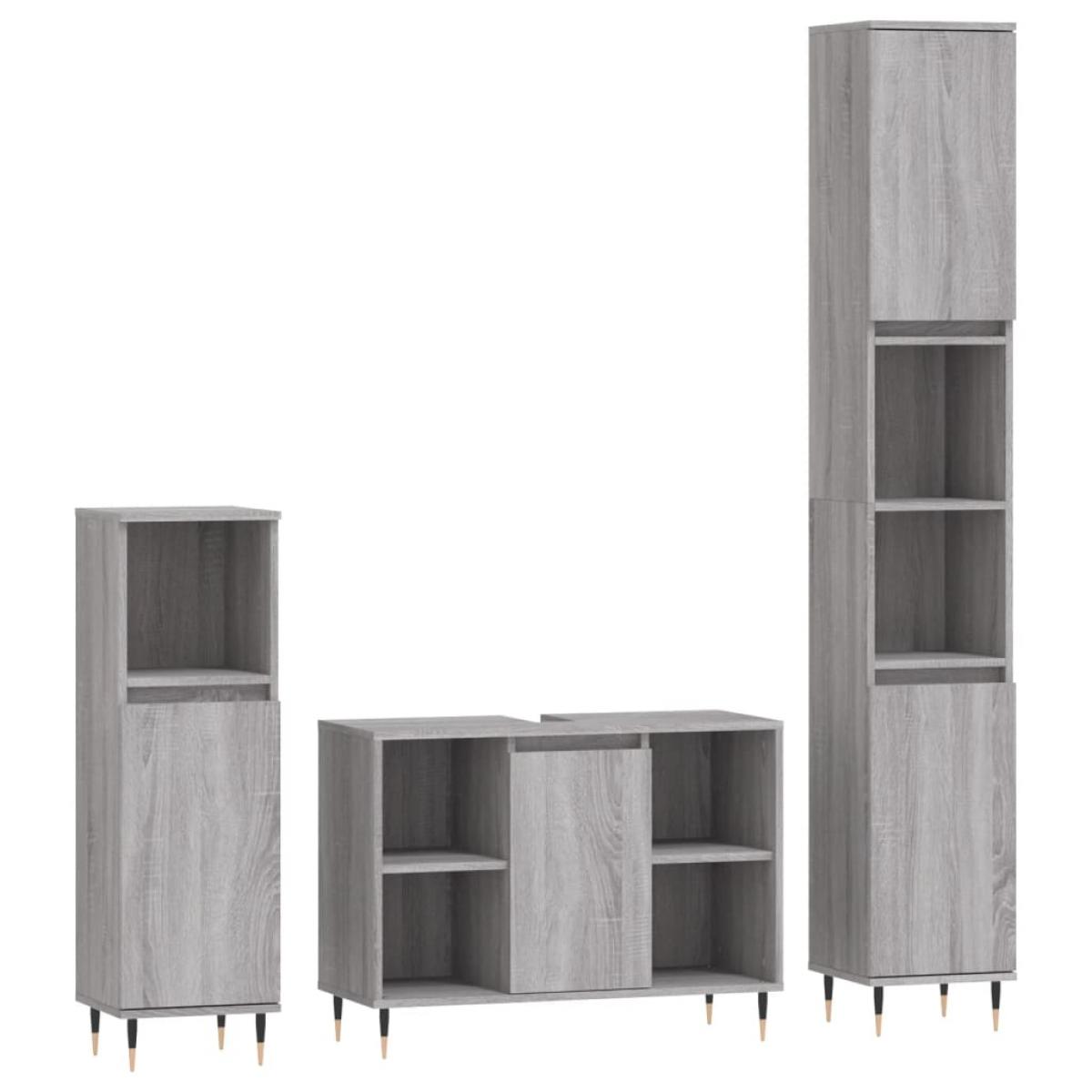 Set de muebles de baño 3 pzas madera contrachapada gris sonoma