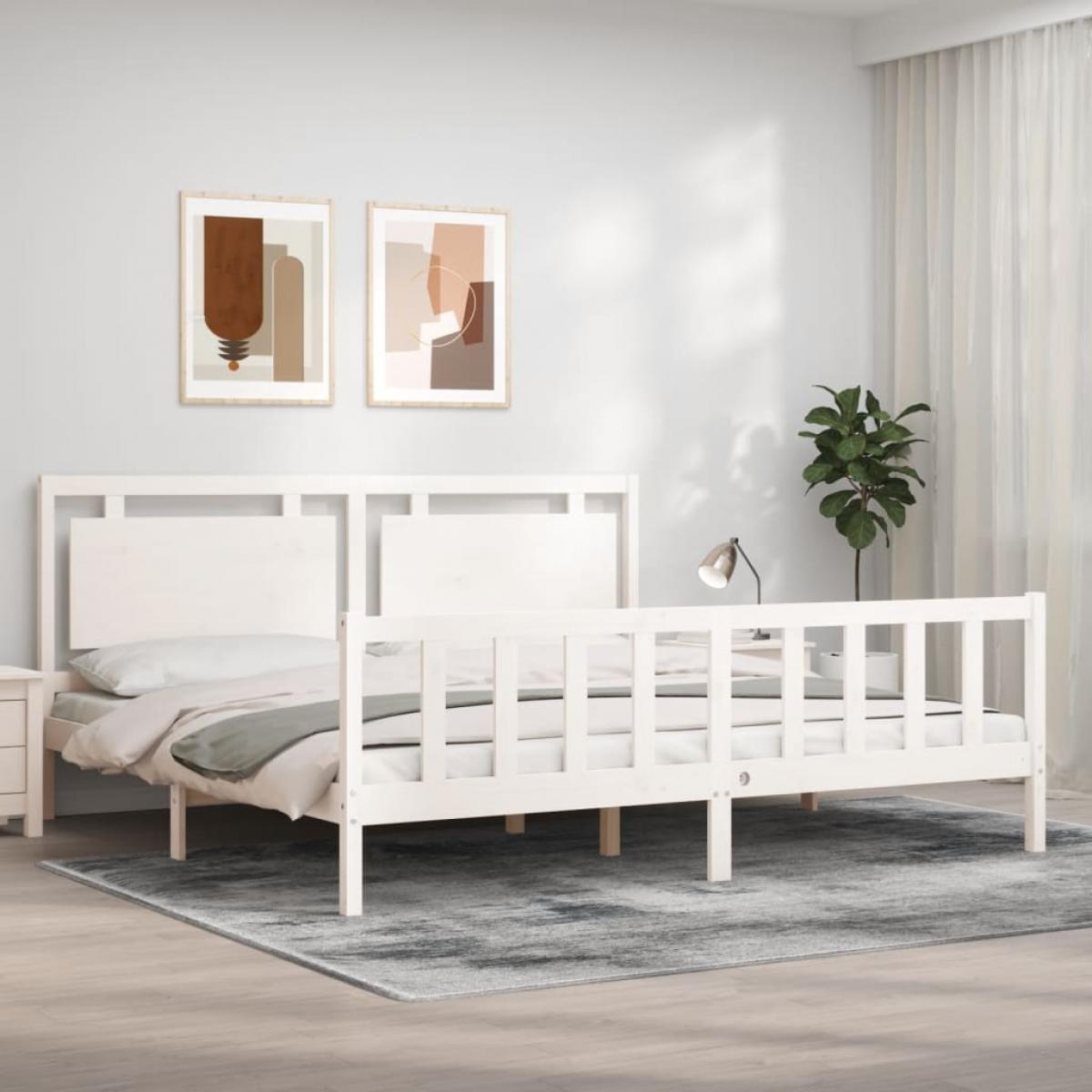 Estructura de cama con cabecero madera maciza blanco 180x200 cm
