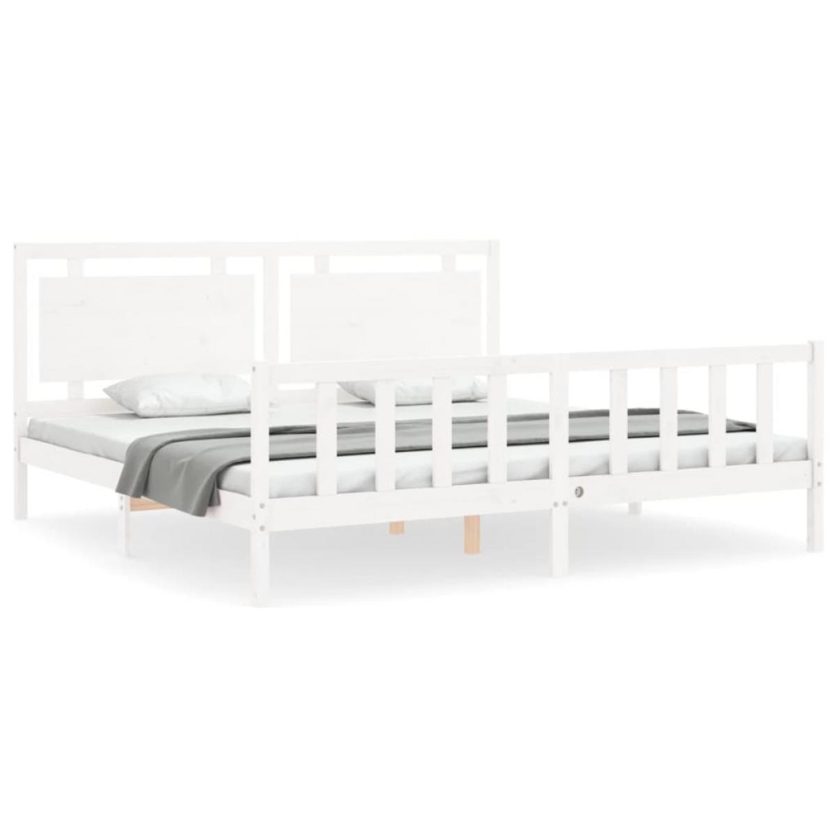 Estructura de cama con cabecero madera maciza blanco 180x200 cm