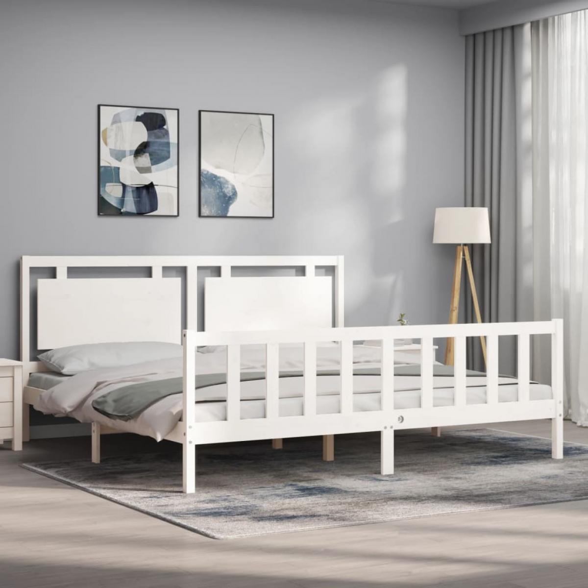 Estructura de cama con cabecero madera maciza blanco 180x200 cm