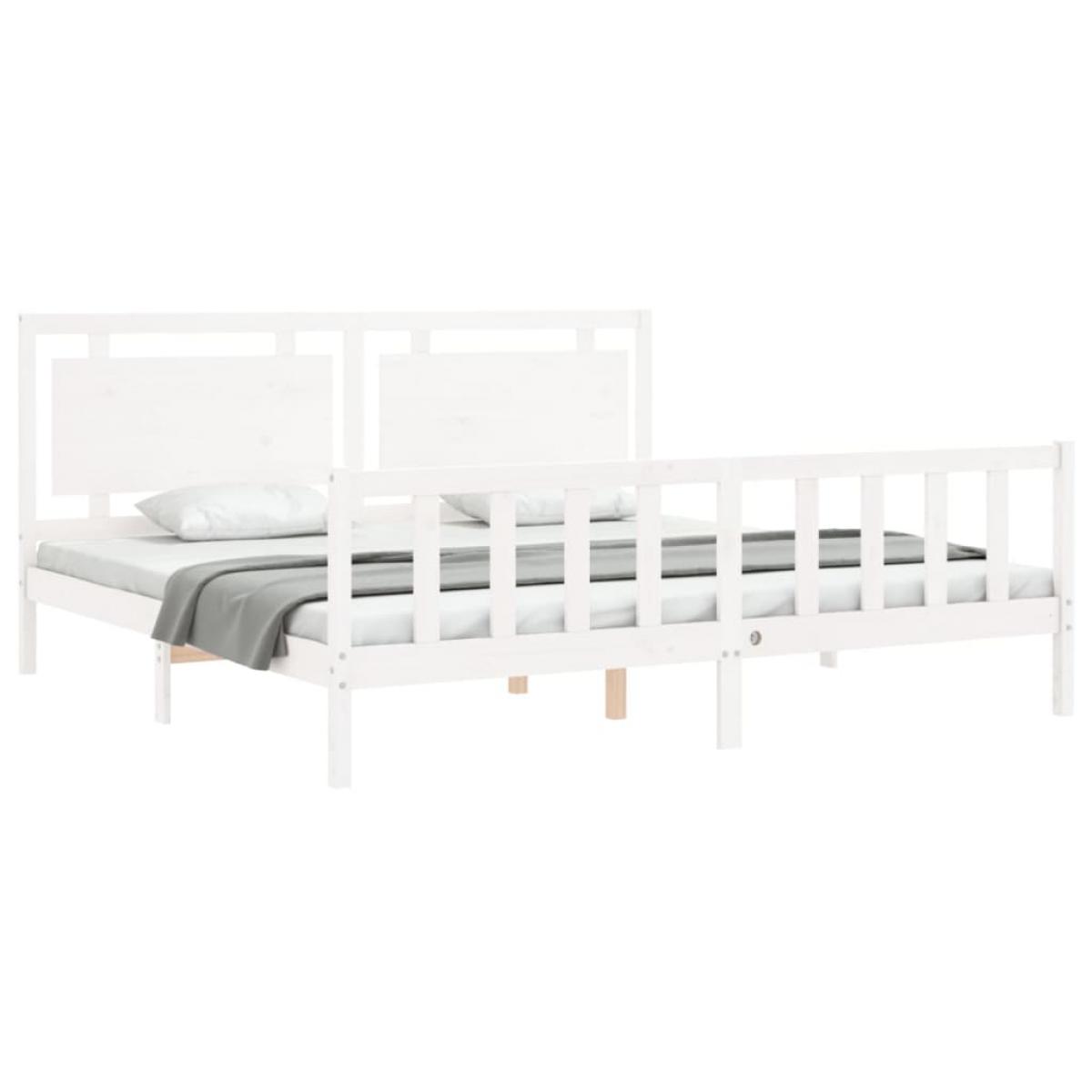 Estructura de cama con cabecero madera maciza blanco 180x200 cm