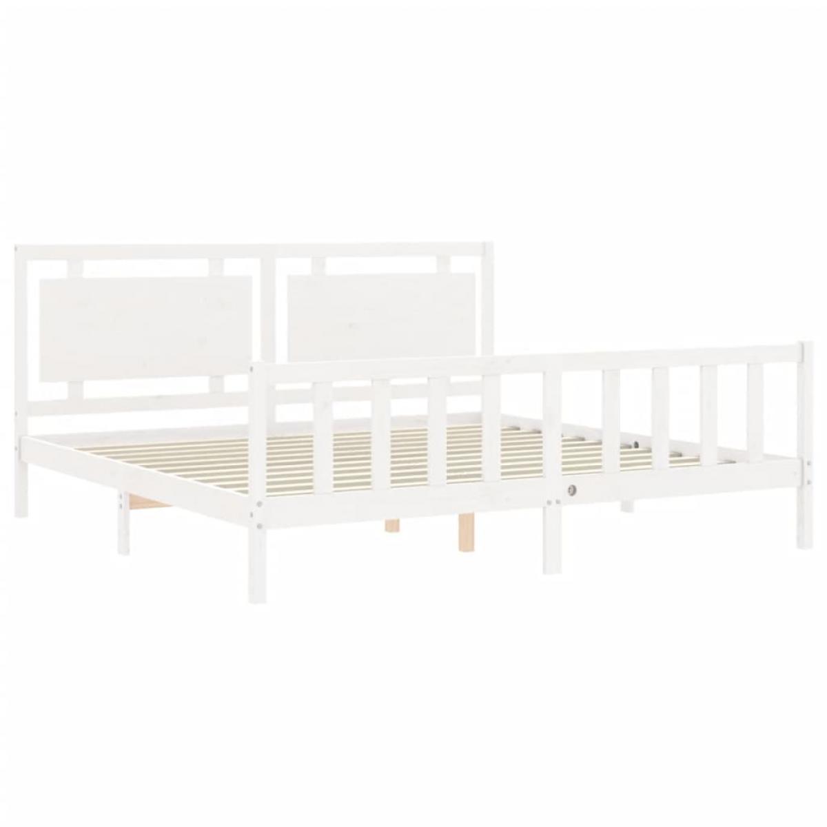 Estructura de cama con cabecero madera maciza blanco 180x200 cm