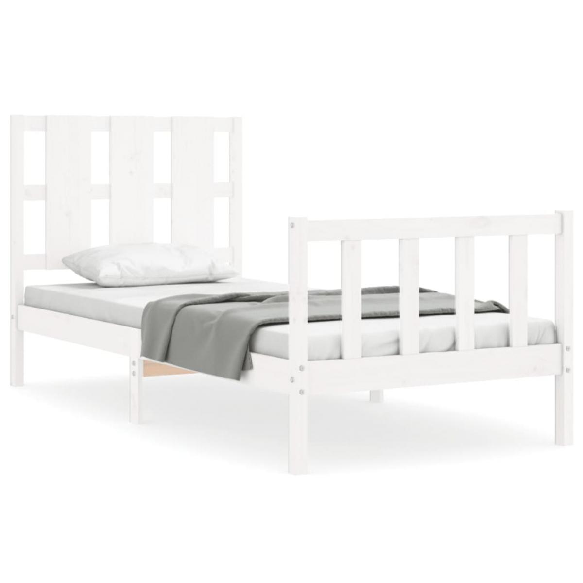 Estructura de cama con cabecero madera maciza blanco 90x190 cm
