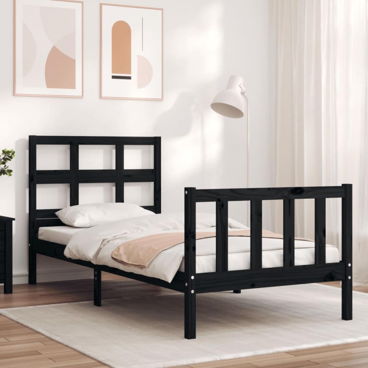 Estructura de cama con cabecero madera maciza negro