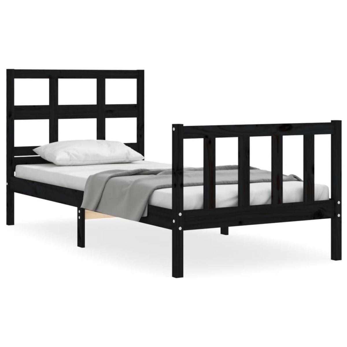 Estructura de cama con cabecero madera maciza negro