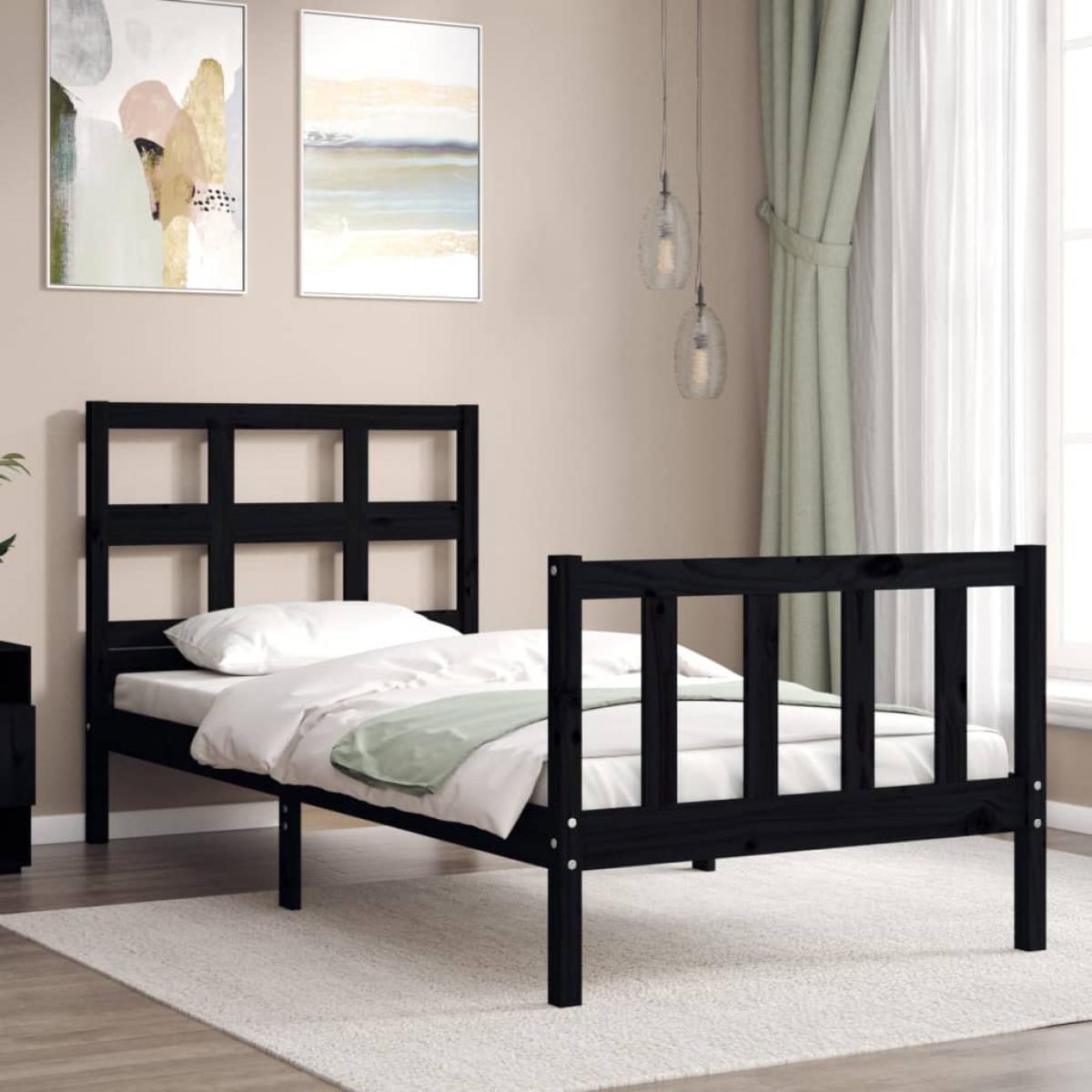 Estructura de cama con cabecero madera maciza negro