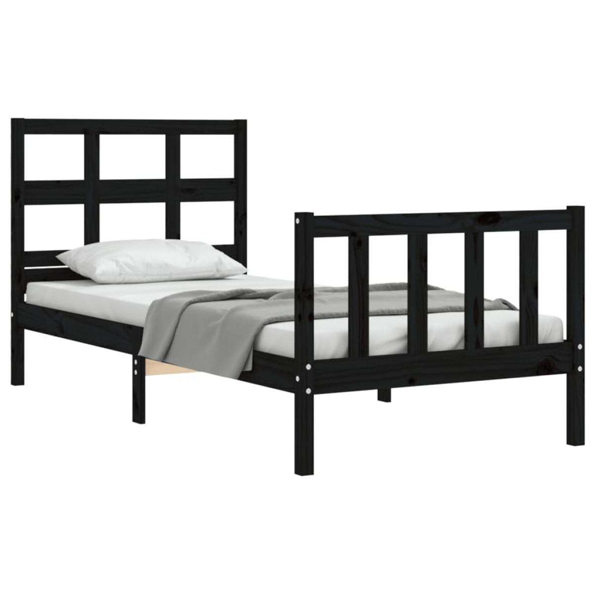 Estructura de cama con cabecero madera maciza negro