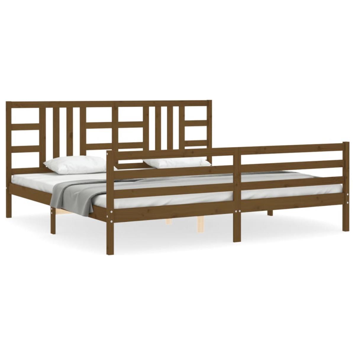 Estructura cama y cabecero madera maciza marrón miel 200x200 cm