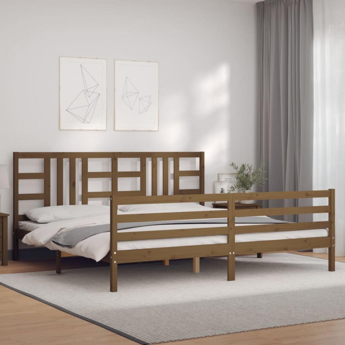 Estructura cama y cabecero madera maciza marrón miel 200x200 cm