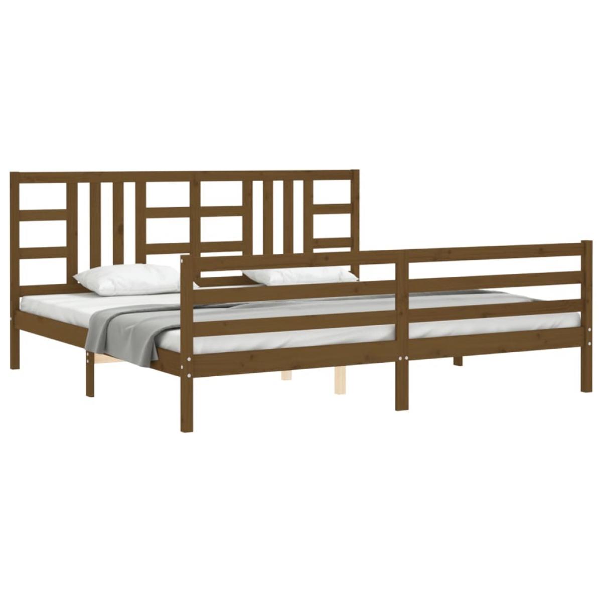 Estructura cama y cabecero madera maciza marrón miel 200x200 cm