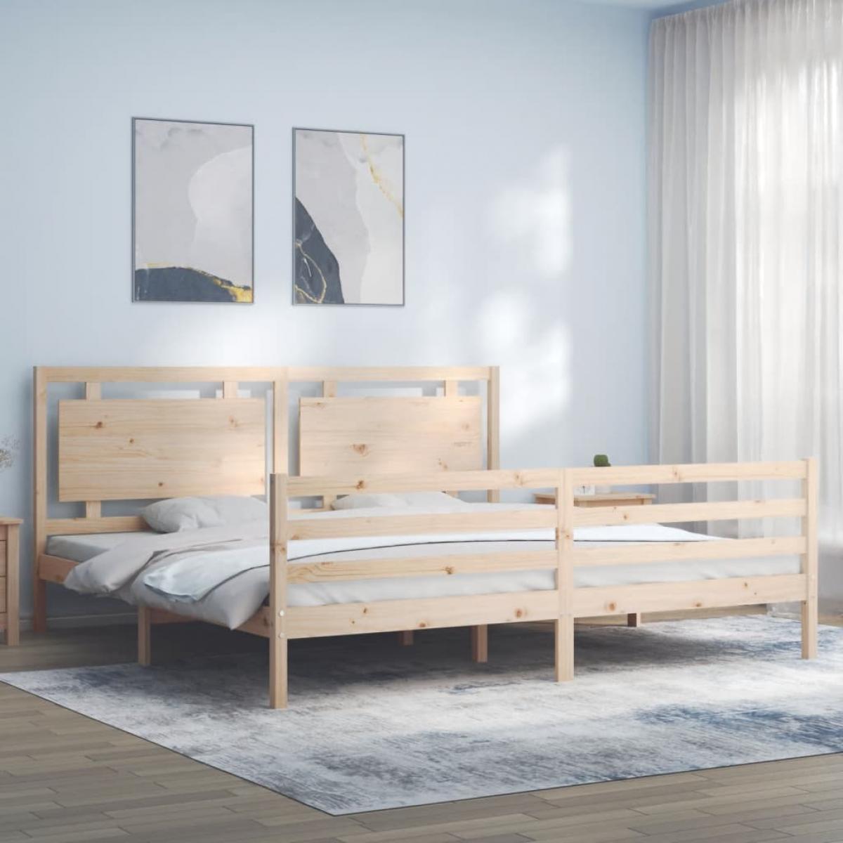 Estructura de cama de matrimonio con cabecero madera maciza