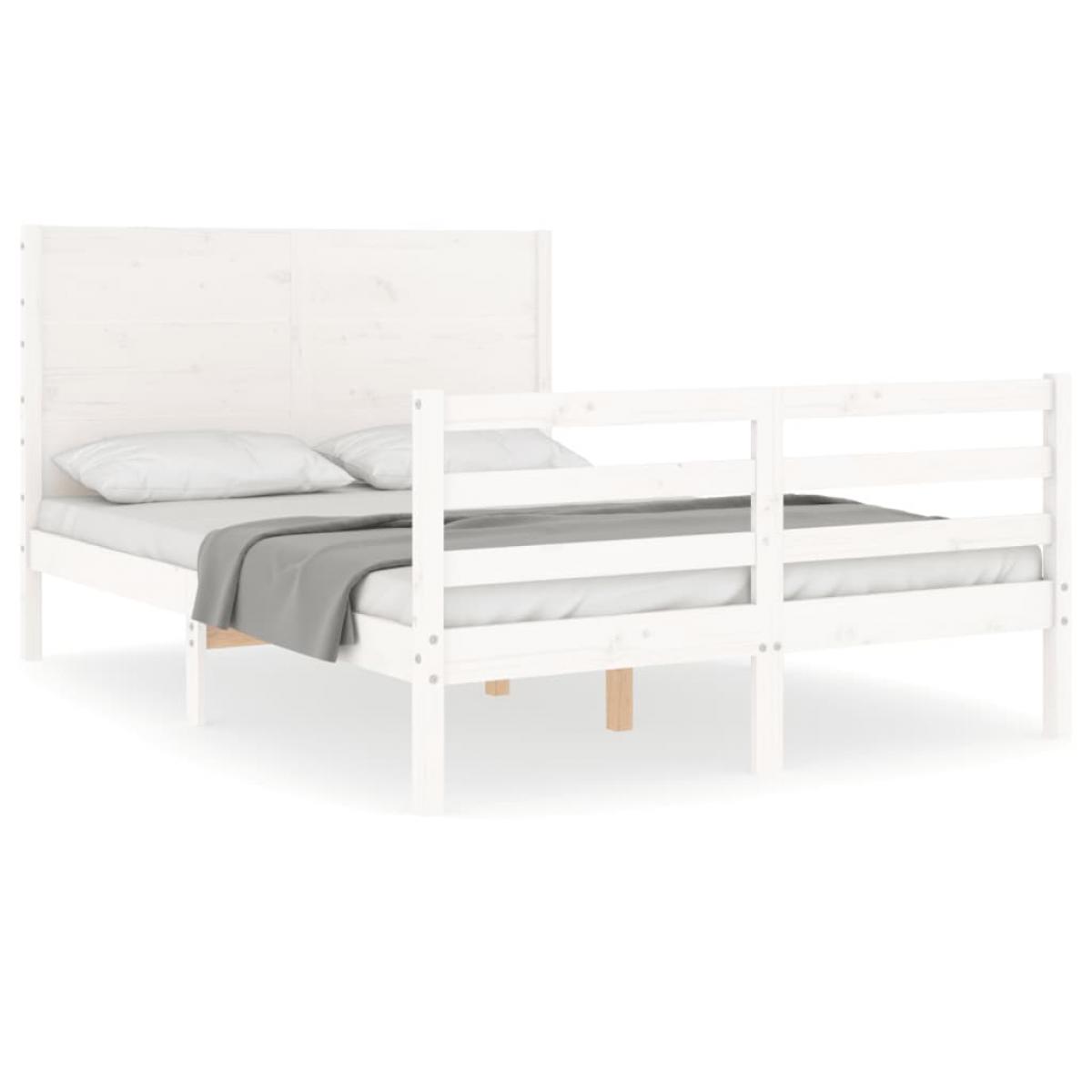 Estructura cama de matrimonio con cabecero madera maciza blanco