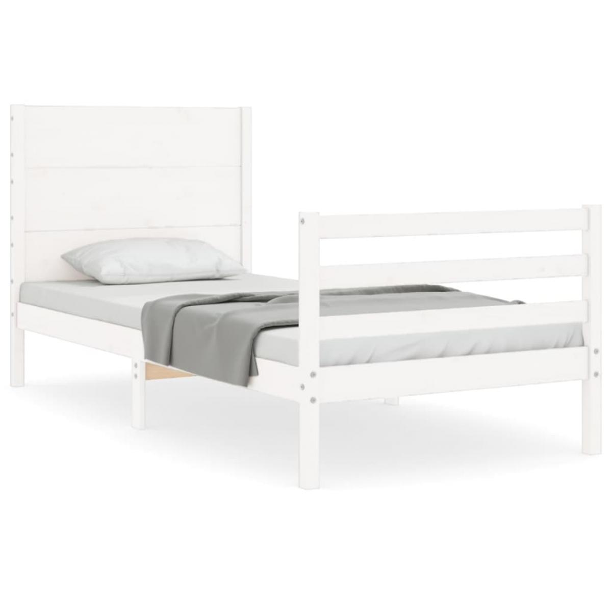 Estructura de cama con cabecero madera maciza blanco 100x200 cm