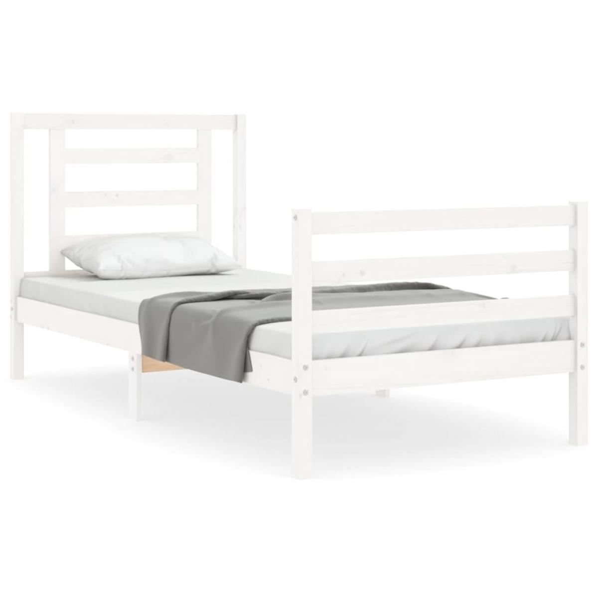 Estructura de cama con cabecero madera maciza blanco
