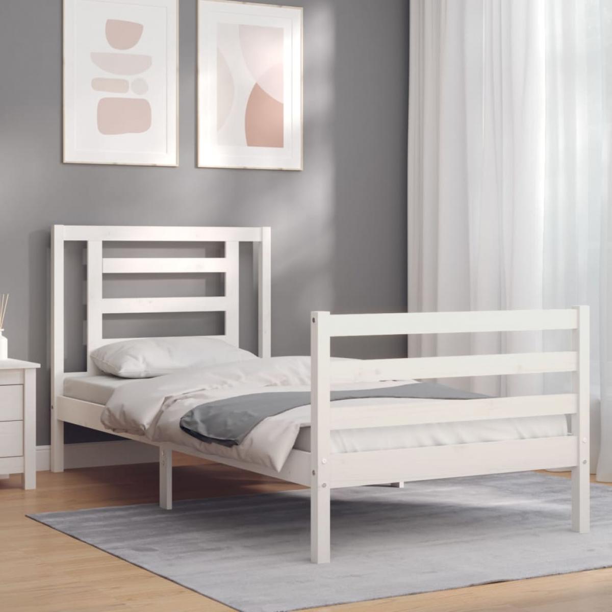 Estructura de cama con cabecero madera maciza blanco