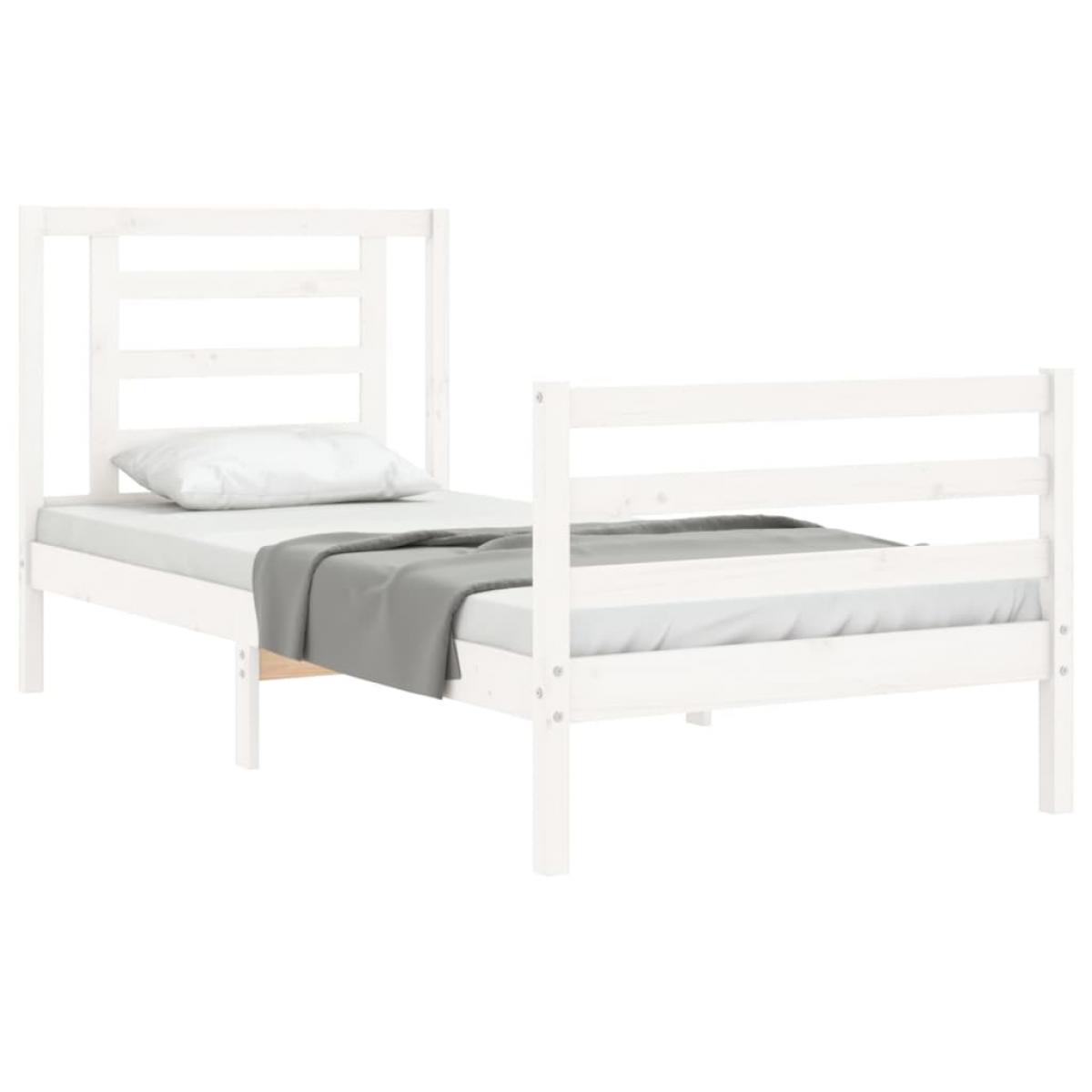 Estructura de cama con cabecero madera maciza blanco