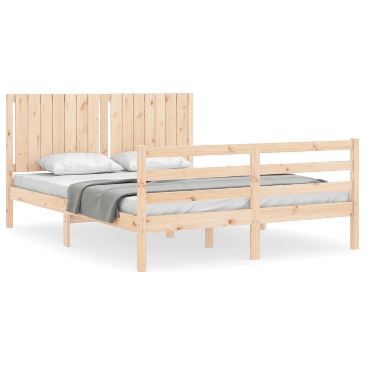 Estructura de cama con cabecero madera maciza 160x200 cm