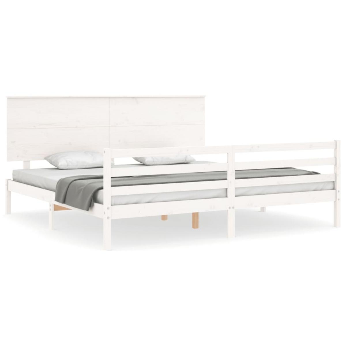 Estructura de cama con cabecero madera maciza blanco 200x200 cm