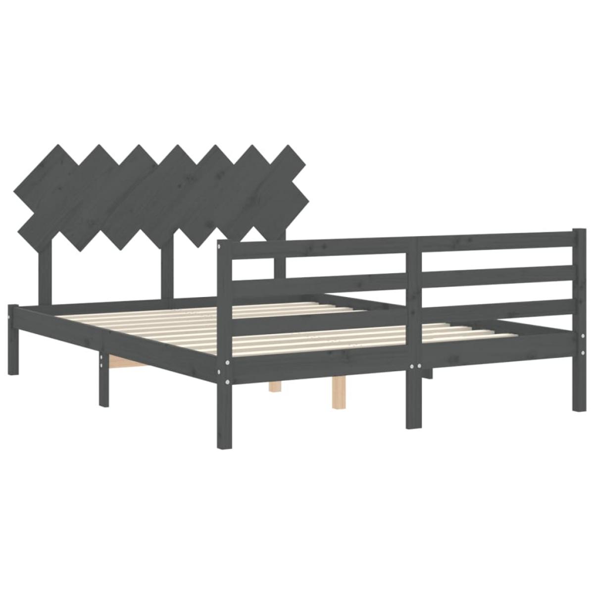 Estructura de cama con cabecero madera maciza gris 140x190 cm