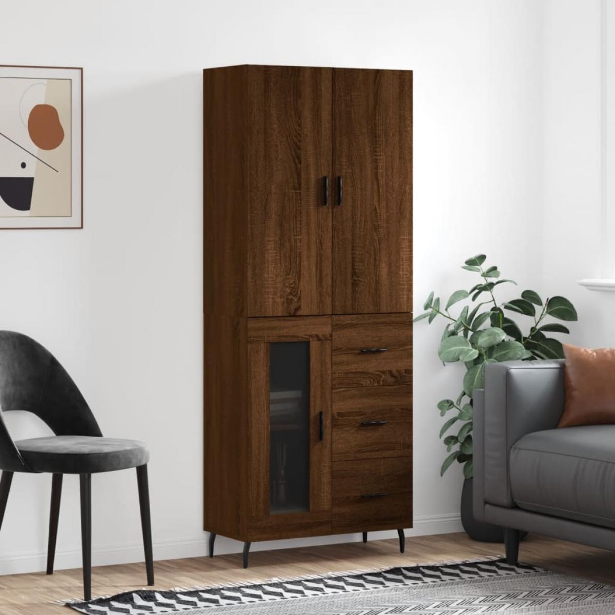 Aparador alto madera contrachapada marrón roble 69,5x34x180 cm