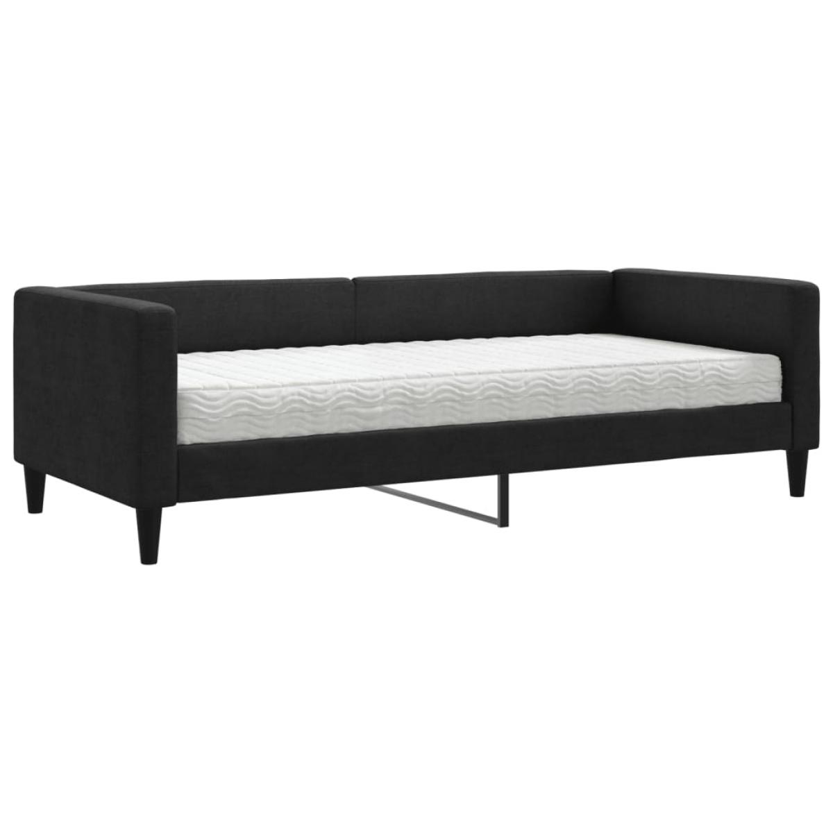 Sofá cama con colchón tela negro 90x190 cm
