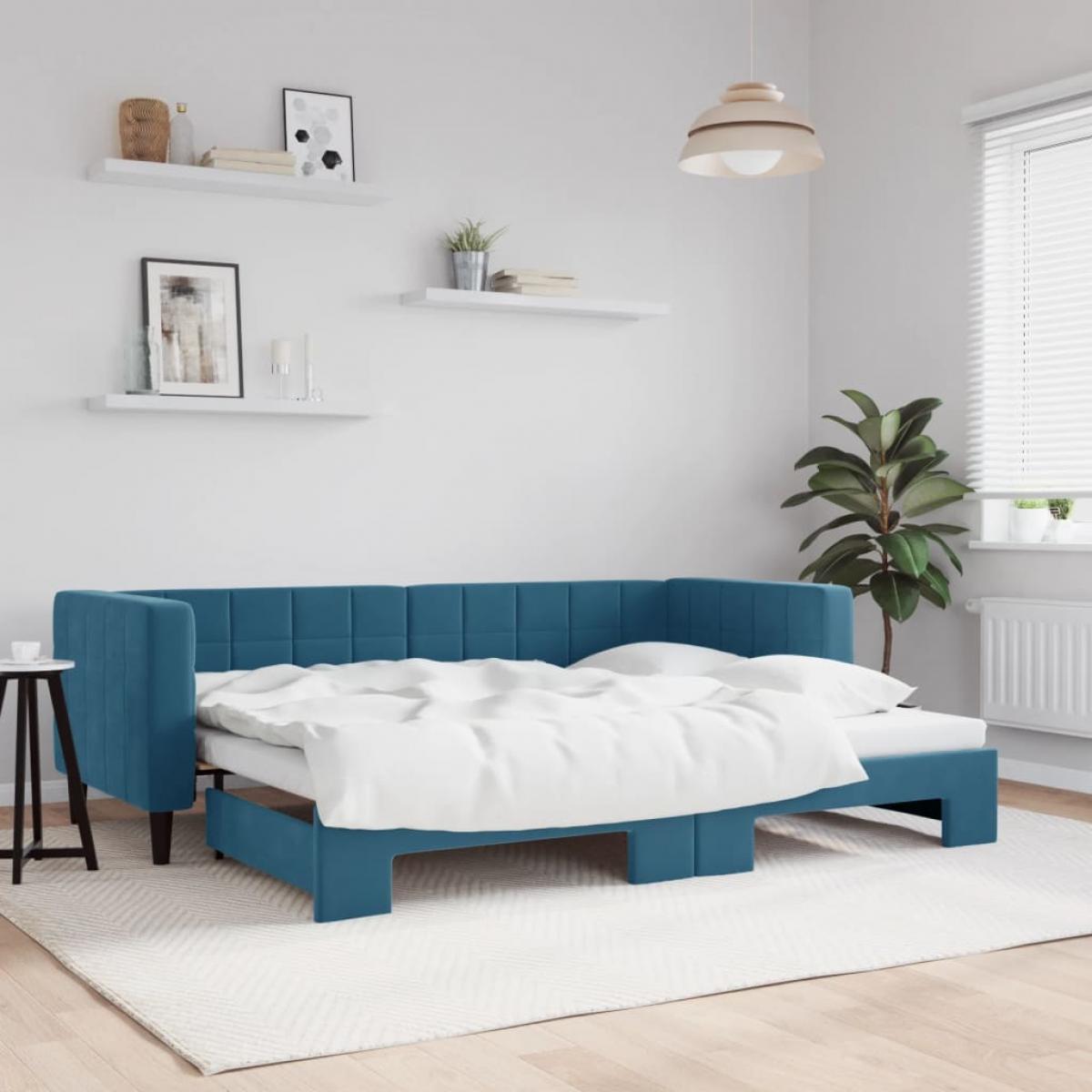 Sofá cama nido terciopelo azul 80x200 cm